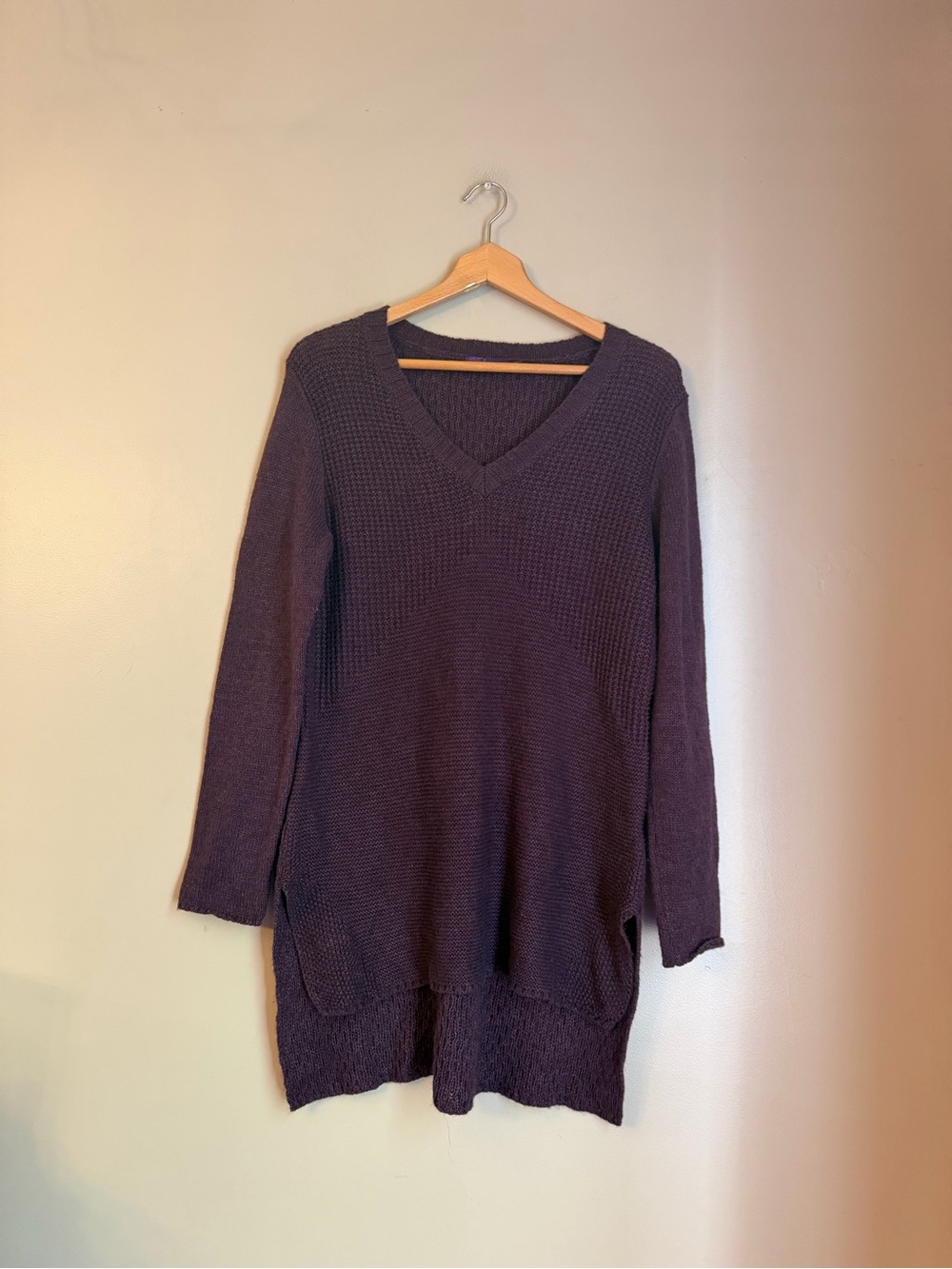 Prana Cable Knit Deedra Tunic Sweater V-Neck Long Sleeve Purple M Fall Layers